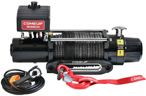 Come up winch with black synthetic cable on white background