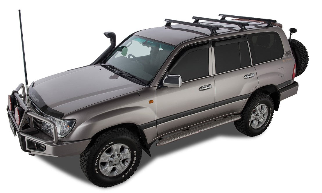 Land Cruiser 100 grey with snorkel, antenna and roof racks