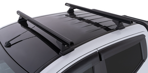 two square black roof bars on a black roof