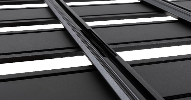 interior rail of a black roof rack for fixing