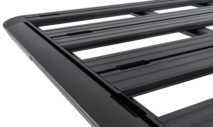 corner of a roof rack with rails in the middle