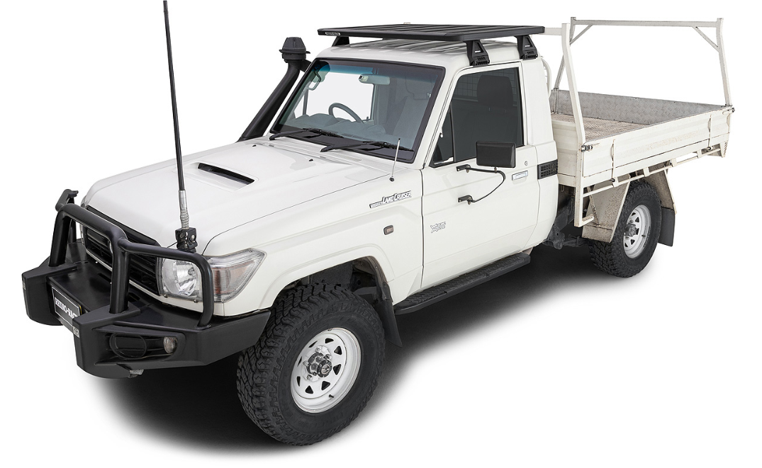 Land Cruiser 79 chassis cab white with black roof rack