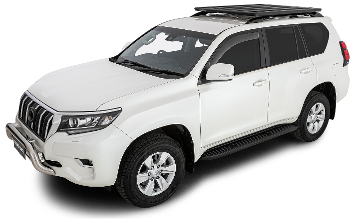 prado 150 white with a roof rack on it