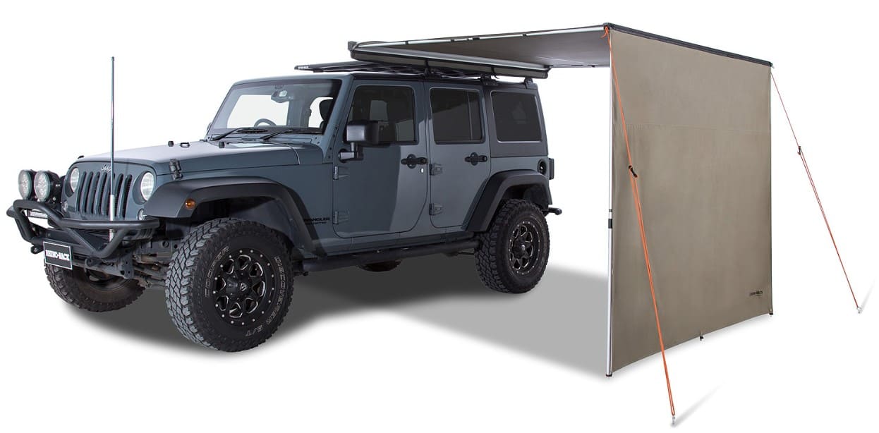 Awning unfolded sunseeker with straight wall on Jeep