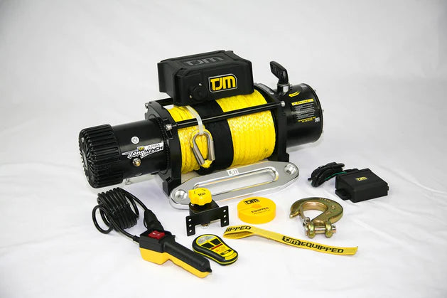 TJM winch with synthetic cable and yellow remote control