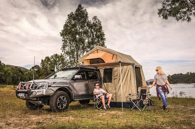 Simpson 3 roof tent unfolded on a 4x4