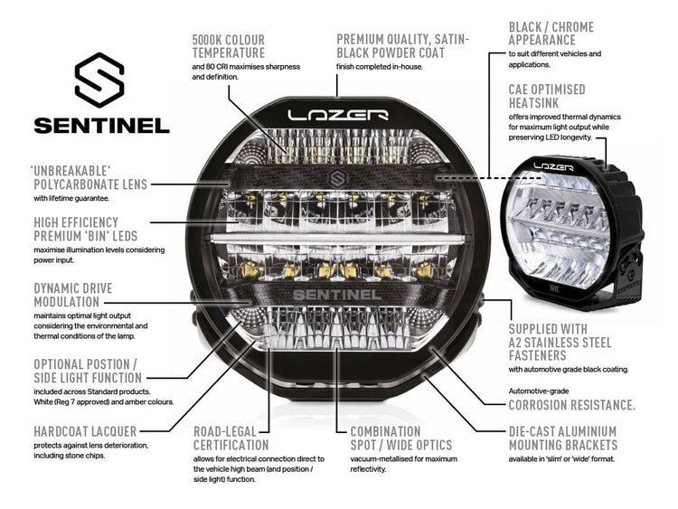 Sentinel 9 inch white light - Lazer Elite - with position lights - Homologated CE