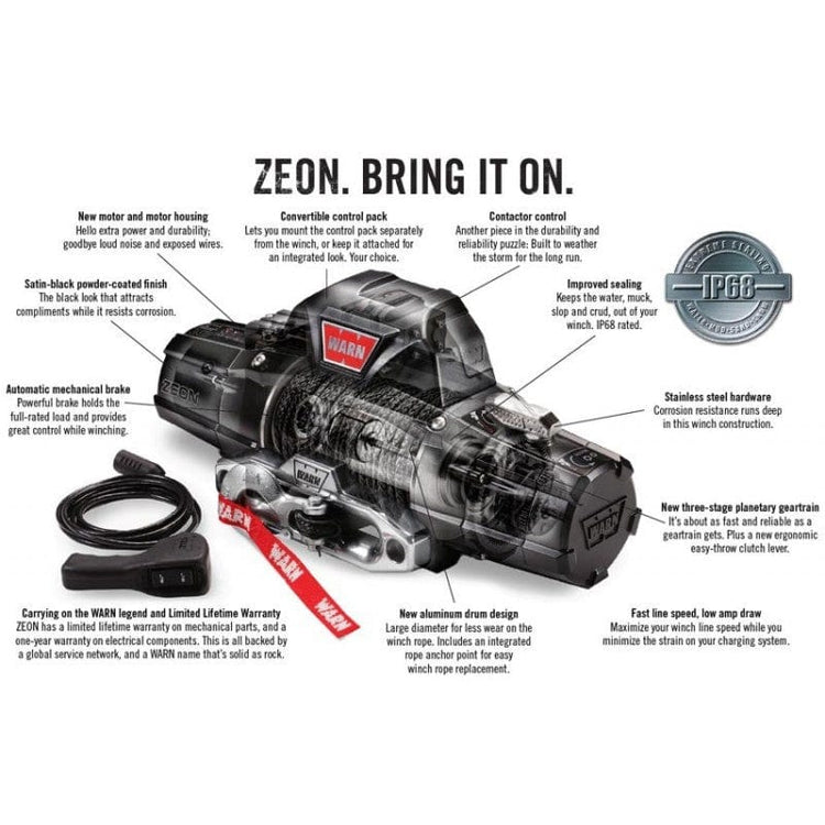 Electric winch WARN Zeon 10S 12V 4.5T - Synthetic - CE